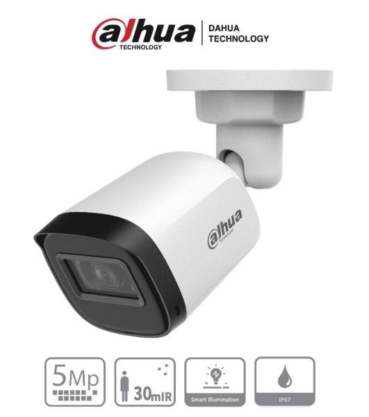 Imagen 1 del producto “DAHUA HAC-B1A51-U-28 - Cámara Bullet de 5 Megapixeles/ Lente 2.8 mm/ 106 Grados de Apertura/ IR de 30 Mts/ IP67/ Soporta: CVI/CVBS/AHD/TVI - ”