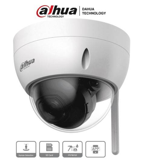 Imagen 1 del producto “DAHUA IPC-HDBW1230DE-SW - Camara IP Domo Wifi de 2 Mp/ Lente de 2.8 mm/ 100°/ IR de 30 M/ Ranura para MicroSD/ IP67/Ik10/SMD/ Hasta 80 Metros - ”