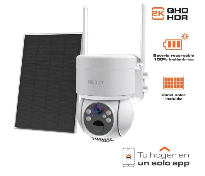 Imagen 1 del producto “Cámara NEXXT con panel solar para exterior NHC-OP20S/ Resolución 2K de 3MP / 100  inalámbrico/Luz LED/ activada por movimiento - ”