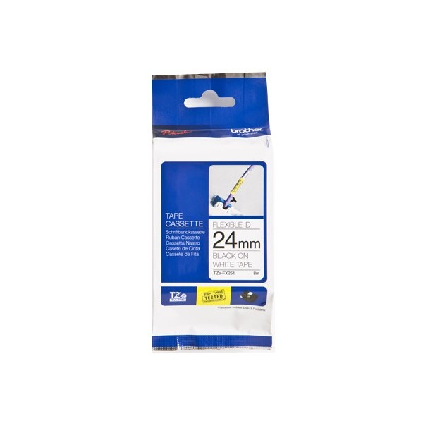 Imagen 1 del producto “Etiqueta blanca continua laminada flexible Brother TZEFX251 - de 24 mm de ancho x 8 mts de largo. Impresión en negro. ”