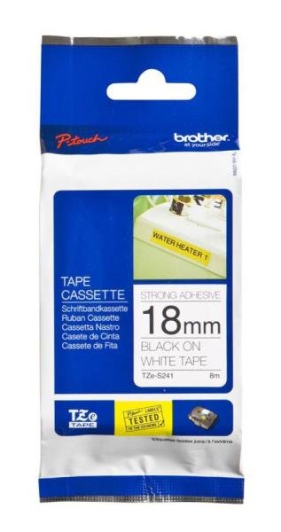 Imagen 1 del producto “Etiqueta blanca continua laminada con adhesivo super resistente Brother TZES241 - de 18 mm de ancho x 8 mts de largo. Impresión en negro. ”
