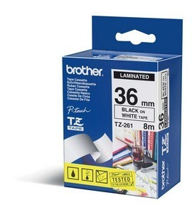 Imagen 1 del producto “Etiqueta blanca continua laminada Brother TZE261 - de 36 mm de ancho x 8 mts de largo. Impresión en negro. ”