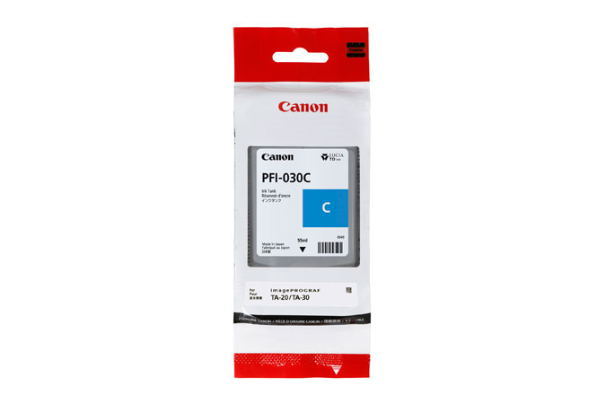 Imagen 1 del producto “Tanque de tinta CANON PFI-030 - Cian, Tecnología de impresión inyección de tinta. Compatible con  Plotter Canon TA-20 y TA-30. Capacidad 55 ml ”