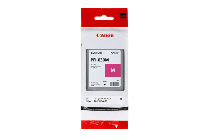 Imagen 1 del producto “Tanque de Tinta CANON PFI-030 - Magenta, Tecnología de Impresión Inyección de Tinta. Compatible con Plotter Canon TA-20 y TA-30. Capacidad 55 ml ”