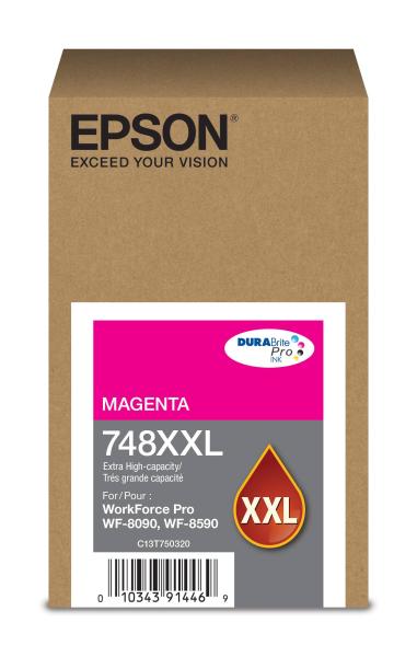 Imagen 1 del producto “Cartucho de Tinta Magenta  Epson T748XXL320-AL - Extra Alta, Rendimiento promedio de 7, 000 Pag, Capacidad de 69ML, Compatible para WorkForce Pro WF-6590 y W ”