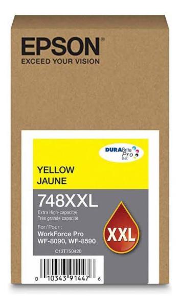 Imagen 1 del producto “Cartucho de Tinta Amarillo Epson T748XXL420-AL - Extra Alta, Rendimiento promedio de 7, 000 Pag, Capacidad de 69ML, Compatible para WorkForce Pro WF-6590 y W ”