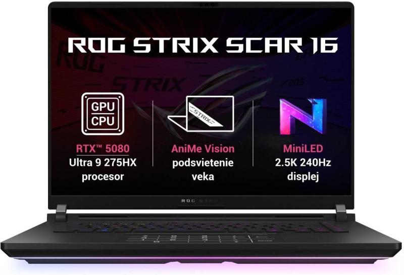 Imagen 1 del producto “ASUS Gamer ROG Strix SCAR 16 Pulgadas - G635LW-RW037W  CoreU9275HX, NVIDIAGeForce RTX 5080, 64GB, 1TBSSD, W11 Home, Wi-Fi 7+Bluetooth 5.4, Teclado en Español ”