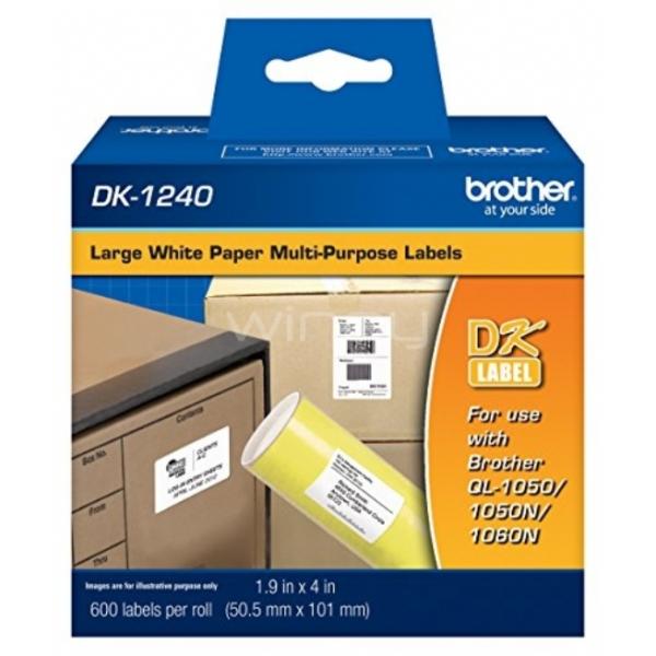 Imagen 1 del producto “Etiqueta blanca de papel Brother DK1240 - 200 etiquetas de 50.5 mm de ancho x 101 mm de largo. Impresión en negro. QL1110NWB. ”