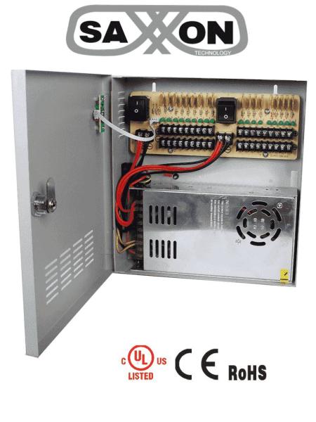 Imagen 1 del producto “SAXXON PSU1230D18 - Fuente de Poder 12 vcd / 30 Ampers/ Para 18 Camaras/ 1.67 Amperes por Canal/ Protección contra Sobrecargas/ Certificación UL - ”