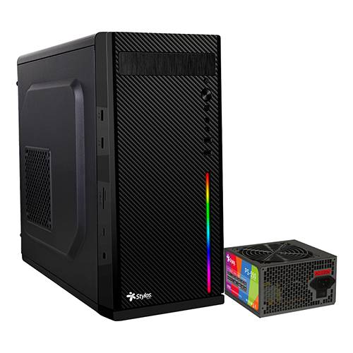 Imagen 1 del producto “Gabinete Oficina Secai Micro Tower Stylos RGB con fuente de poder 550W STGASC1B - ”