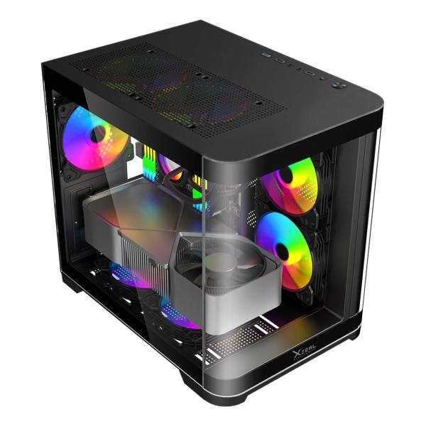 Imagen 1 del producto “Gabinete Curvo Xzeal M-ATX/ITX 2x USB 2.0 + 1x USB 3.0 + 3.5 mm + 3 Ventiladores RGB Negro - ”