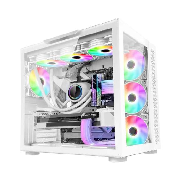 Imagen 1 del producto “GABINETE GAMER GAME FACTOR CSG700 ATX FISHTANK EATX - DOBLE CRISTAL, USB 3.0, S/FTE, BLANCO ”