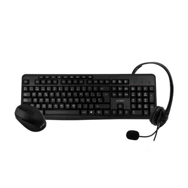 Imagen 1 del producto “Kit de Oficina: Teclado - Mouse y Audífonos ACTECK AC-931687, 105 Teclas, Mouse: Inalámbrico, Receptor USB, 3 Botones + Scroll, Audífono Audio y Micrófono ”