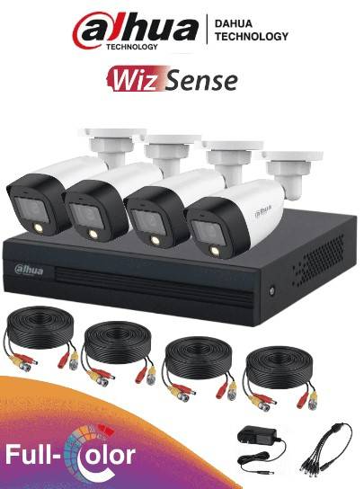 Imagen 1 del producto “DAHUA FULLCOLORKIT- Kit de 4 canales Full Color de 2 MP. Incluye 4 cámaras HFW1209CN-LED - 1 XVR 4 CH, H.265 + 1 IP (o hasta 5 canales IP). SMD+ ”