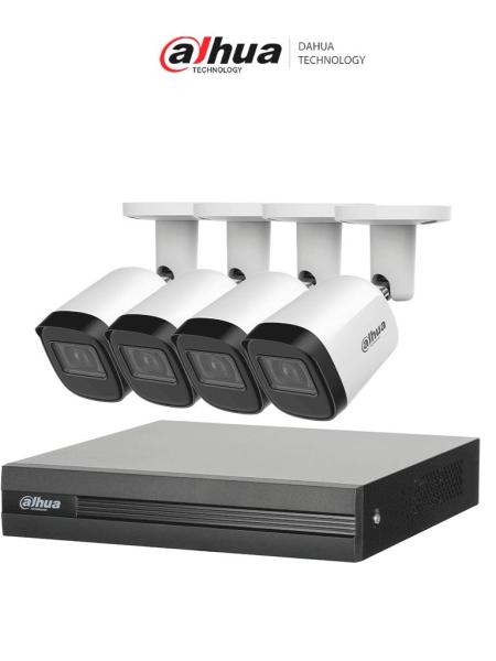 Imagen 1 del producto “Kit DAHUA KITXVR1B04H-I4B2A51-U - Kit de 4 Cámaras metálicas 5 MP Lente de 2.8mm y un DVR Cooper-I WizSense - 4 Canales + 1 IP o Hasta 5 Canales IP ”