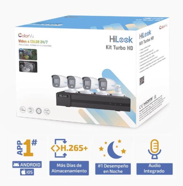 Imagen 1 del producto “Kit TurboHD 1080p / DVR 4 Canales / 4 Cámaras Bala ColorVu con Micrófono Integrado / Fuente de Poder / Accesorios de Instalación - ”