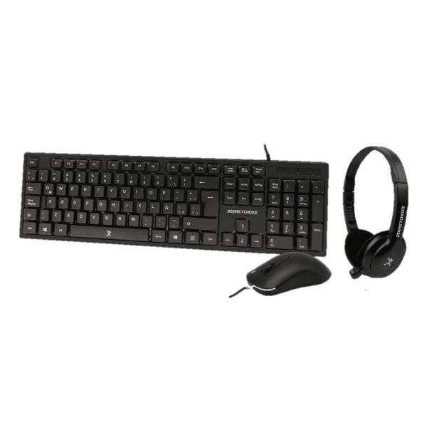 Imagen 1 del producto “PC-201717 Kit de Teclado - Mouse y Diadema con Micrófono Integrado Alámbrico | PERFECT CHOICE ”