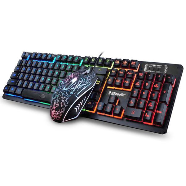 Imagen 1 del producto “Teclado y Mouse USB RGB Negro BROBOTIX 458977 - Negro, DPI ajustables: 800 / 1600 / 2000 / 2400 ”