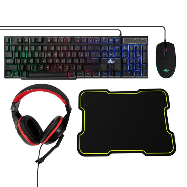 Imagen 1 del producto “YEYIAN KIT DE TECLADO MOUSE DIADEMA Y MOUSEPAD HYDRA S2001 - TECLADO RETROILUMINADO ALAMBRICO, MOUSE LED 4BOTONES, DIADEMA CON MIC 3.5MM, YKH-20708 ”