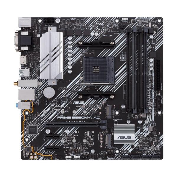 Imagen 1 del producto “Tarjeta Madre ASUS PRIME B550M-A AC - micro ATX, AMD, Ryzen AM4, PCIe 4, HDMI / D-Sub / DVI, SATA 6 Gbps, USB 3.2 Gen 2, Aura Sync. ”