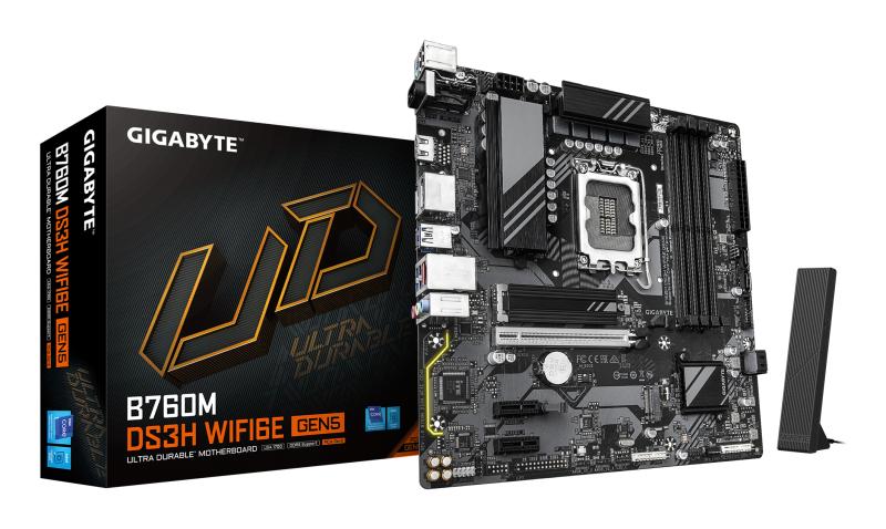 Imagen 1 del producto “TARJETA MADRE GIGABYTE MICRO ATX B760M DS3H WF6E GEN5 - DDR5, S-1700, 256 GB, PARA INTEL ”
