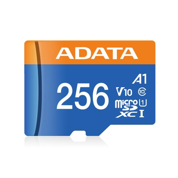 Imagen 1 del producto “Micro SD 256GB Class 10 ADATA  Premier A1 UHS-I - 256 GB, 100 MB/s, 25 MB/s, Negro, Clase 10 ”