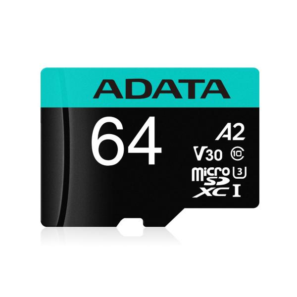 Imagen 1 del producto “Micro Secure Digital Premier A2  ADATA UHS-I 64GB - 64 GB, Negro, UHS-I Class 10 ”