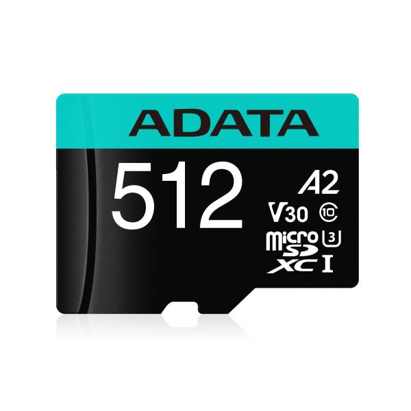 Imagen 1 del producto “Micro Secure Digital A2 (V30)  ADATA Premier Pro - 512 GB, 100 MB/s, 85 MB/s, Negro/Verde, Clase 10 ”