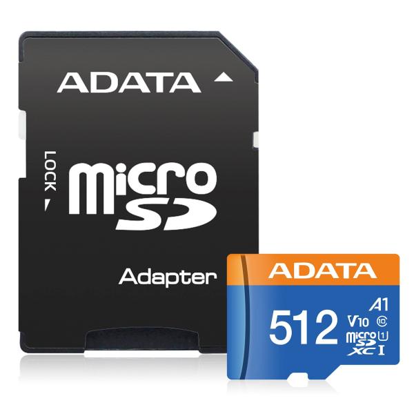 Imagen 1 del producto “Micro Secure Digital ADATA Premier A1 UHS-I 512GB Class 10 - Velocidad de lec/esc 100/25 (MB/s). AUSDX512GUICL10A1-RA1 ”