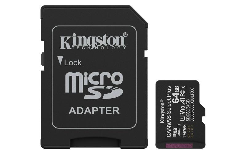 Imagen 1 del producto “MEMORIA MICROSD KINGSTON CANVAS SELECT PLUS GEN3 64GB R.100MB/S CL10 UHS-I U1 V10 A1 - ”