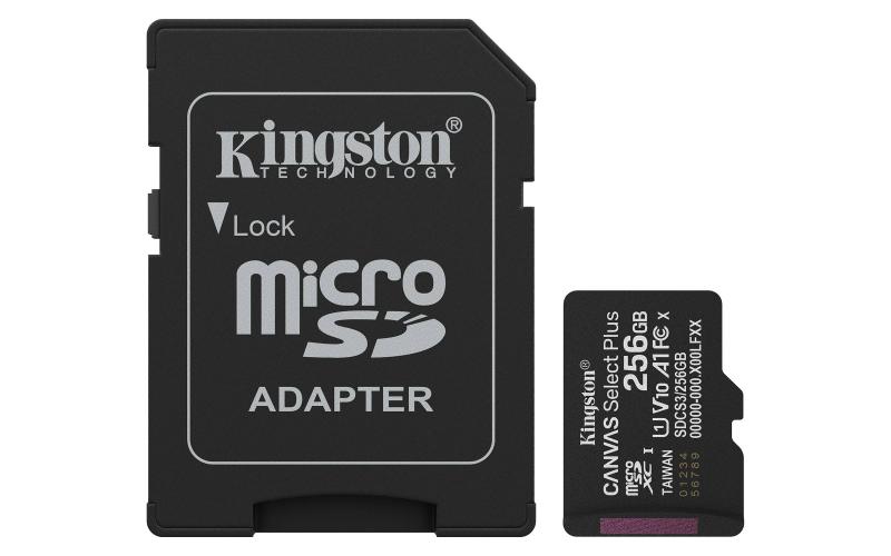 Imagen 1 del producto “MEMORIA MICROSD KINGSTON CANVAS SELECT PLUS GEN3 256GB R.150MB/S CL10 UHS-I U1 V10 A1 - ”