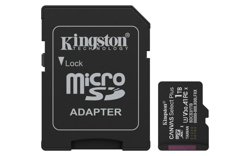 Imagen 1 del producto “MEMORIA MICROSD KINGSTON CANVAS SELECT PLUS GEN3 1TB R.150MB/S CL10 UHS-I U3 V30 A1 - ”