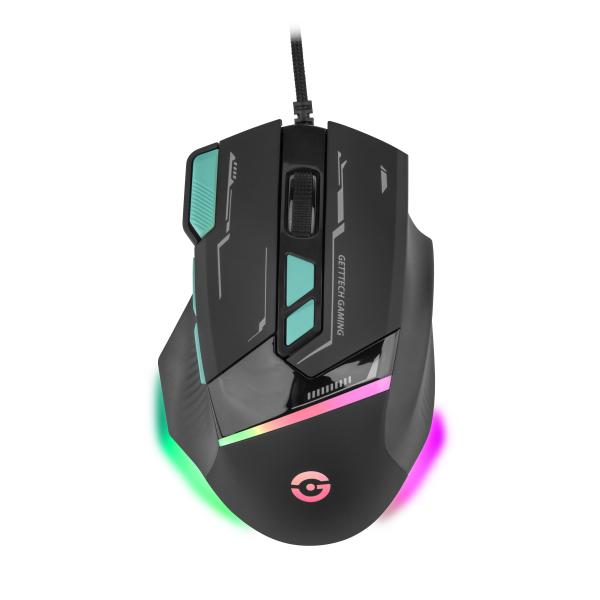 Imagen 1 del producto “GETTTECH MOUSE GAMER - SENSOR 725F, ILUMINACION RGB PERSONALIZABLE, HASTA 7200 DPI, COLOR NEGRO Y AZUL, MOD. GPM-RGBWR-G1-BK ”