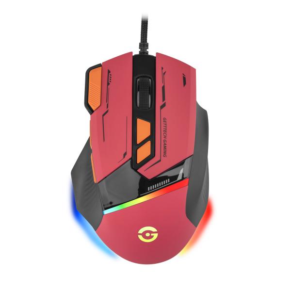 Imagen 1 del producto “GETTTECH MOUSE GAMER - SENSOR 725F, ILUMINACION RGB PERSONALIZABLE, HASTA 7200 DPI, COLOR ROJO NARANJA, MOD. GPM-RGBWR-G1-RD ”