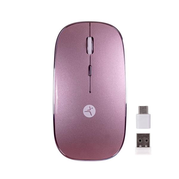 Imagen 1 del producto “Mouse SLIVE recargable rosa con nano receptor tipoC y USB A - mousepad incluido, TECHZONE, TZACMOI27, DPI:1000, 1200, 1600 ”