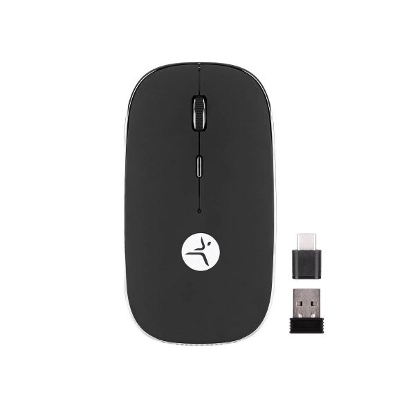 Imagen 1 del producto “Mouse SLIVEBLACK recargable negro con nano receptor tipoC y USB A - mousepad incluido, TECHZONE, TZACMOI30, DPI: 1000, 1200, 1600 ”