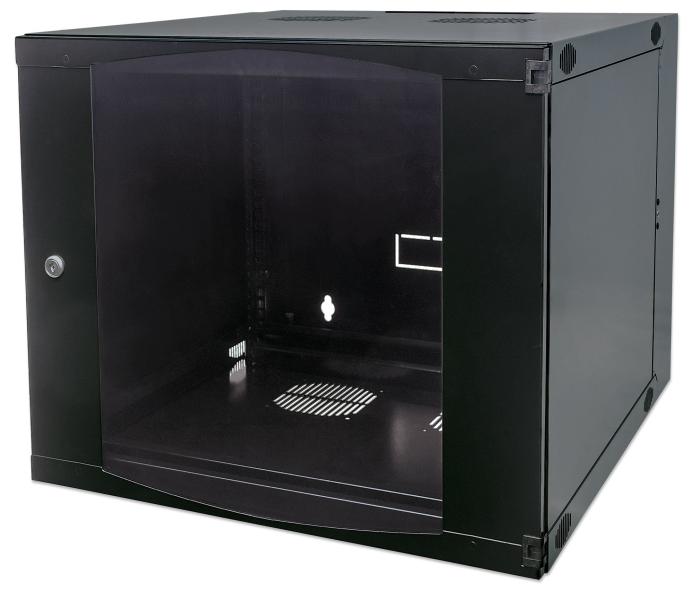 Imagen 1 del producto “Gabinete de red mural abatible 19 - 9U, Flatpack, 540x600, 30 kg (66 lb.), Puerta de cristal templado, INTELLINET 713849 ”