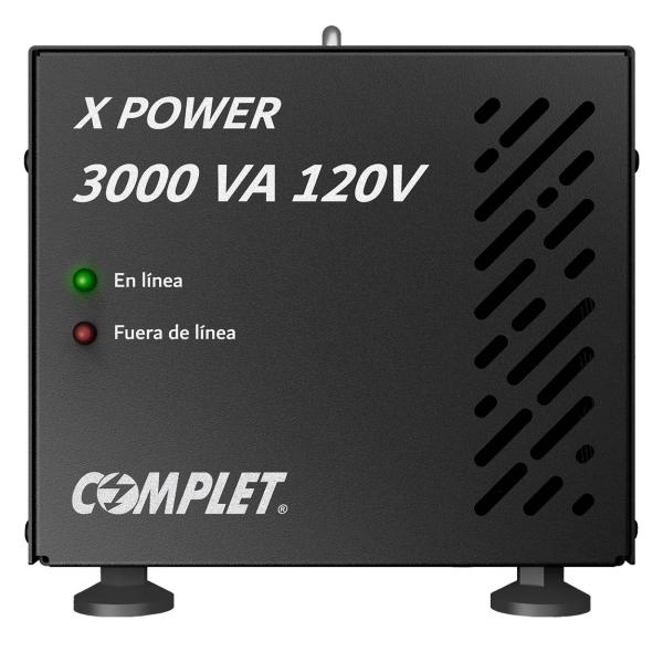 Imagen 1 del producto “Regulador de Voltaje COMPLET  X-POWER 3000 VA/3000 W 120V . Terminales de conexión y 2 contactos NEMA 5-15R - Supresor de picos de voltaje 504 J, P/N ERV-1 ”