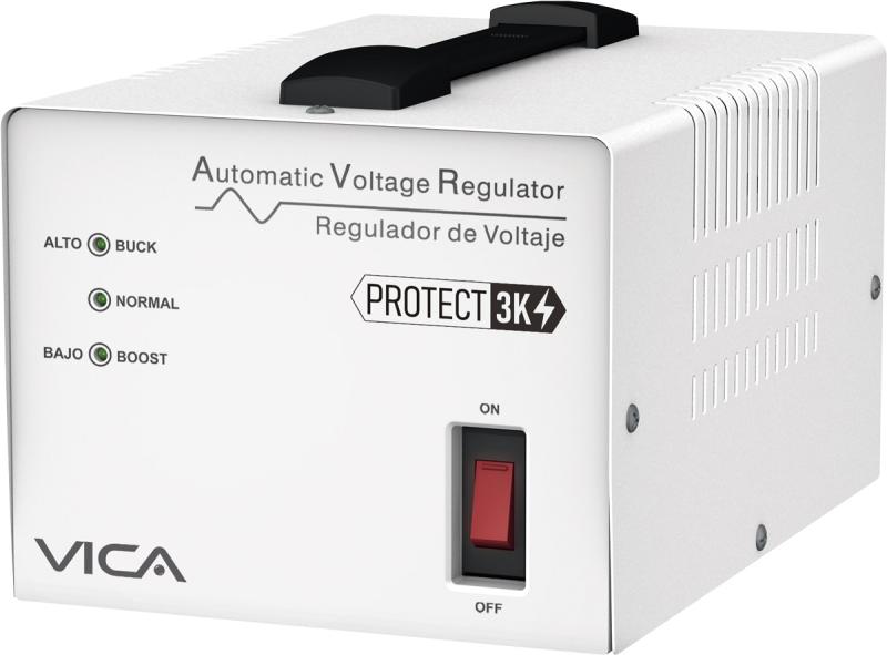 Imagen 1 del producto “Regulador VICA PROTECT 3K 3000VA/ 1800W - Voltaje 120 VCA, 60Hz, 4 tomas protegidas, 175 joules, indicadores LED, Linea blanca ”