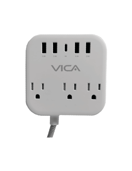 Imagen 1 del producto “Centro de carga 7P VICA para protección contra sobretensiónes - 3 tomas con supresor de picos NEMA 5-15R, 4 puertos USB-A y 1 puerto USB-C ”