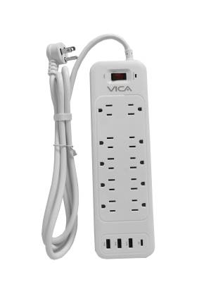 Imagen 1 del producto “Centro de carga 9P VICA para protección contra sobretensiónes - 10 NEMA 5-15R con supresor de picos, 3 puertos USB-A y 1 USB-C. -Montaje pared ”