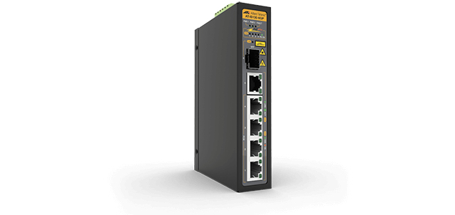 Imagen 1 del producto “Switch ALLIED TELESIS Industrial PoE+ No-Administrable de 5 puertos 10/100/1000 Mbps (4 puertos son Poe+) + 1 puerto SFP - 90 W. AT-IS130-6GP-80. ”