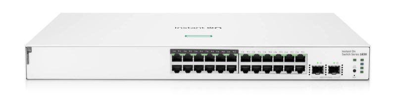 Imagen 1 del producto “Switch HPE Instant On 1830 Gigabit Ethernet - 24 puertos RJ-45, 12p Clase 4 PoE 195 W, 2SFP 1GbE (JL813A) ”