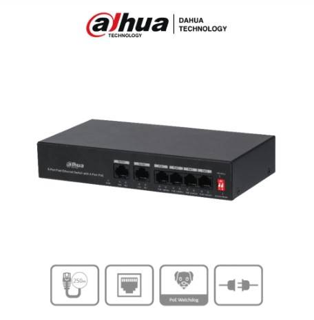 Imagen 1 del producto “Switch PoE de 6 Puertos Fast Ethernet/4 Puertos PoE 10/100/ 2 Puertos uplink 10/100/ 36 Watts Totales/ Switching 1.2 Gbps NB - ”