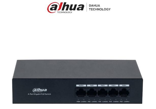 Imagen 1 del producto “Switch 4 puertos Gigabit PoE y 1 RJ45 10/100/1000 Mbps. Protección contra descargas eléctricas - Incluye fuente de poder integrada ”