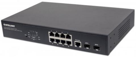 Imagen 1 del producto “Switch INTELLINET  Administrable Gigabit Ethernet de 8 puertos PoE+ con 2 puertos - Negro, 150 W, 8 puertos, Cat5e, Cat6, RJ-45 ”