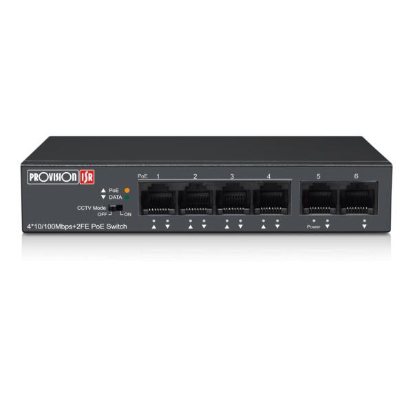 Imagen 1 del producto “Switch PoE de 4 canales - Total power 60W, en modo CCTV puedes conectar cámaras IP hasta 250 mts ”