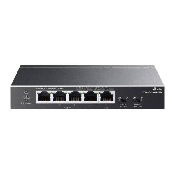 Imagen 1 del producto “Switch Omada Smart de 5 puertos Gigabit - 1 entrada PoE++ y 4 salidas PoE+ para exterior ”