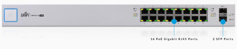 Imagen 1 del producto “Switch UBIQUITI US-16-150W - Gris, 16 ”