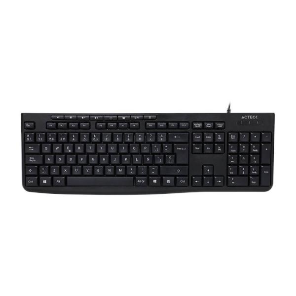 Imagen 1 del producto “Teclado Estándar Inspire Prime TA222 Acteck Essential Series Teclado Alámbrico USB - 112 Teclas, 8 Teclas Multimedia, Largo de Cable 1.5m, Color Negro ”
